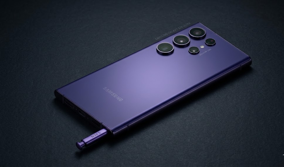 Samsung Galaxy S26 Ultra in Cobalt Violet showing Privacy Display and 200MP camera system
