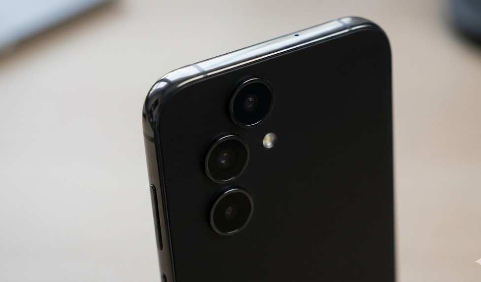 Close-up of Samsung Galaxy A55 camera module showing build quality