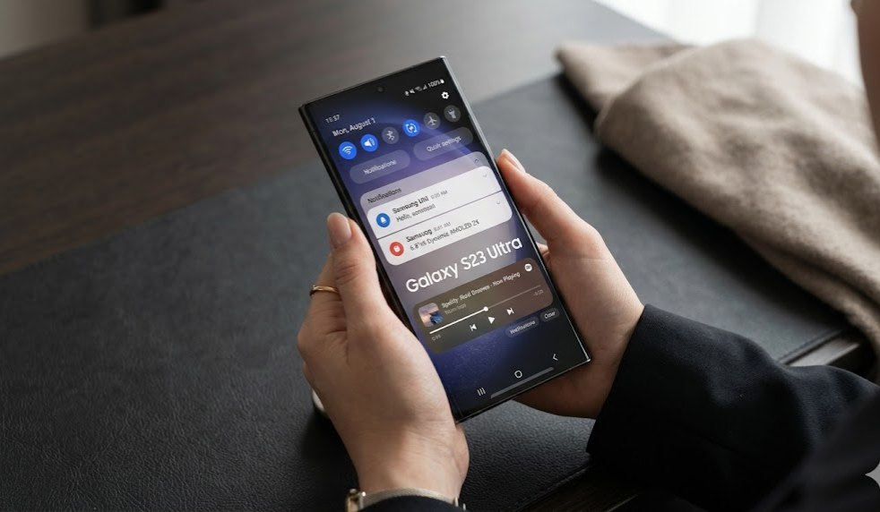 Samsung Galaxy phone with smooth fluid animation on screen display