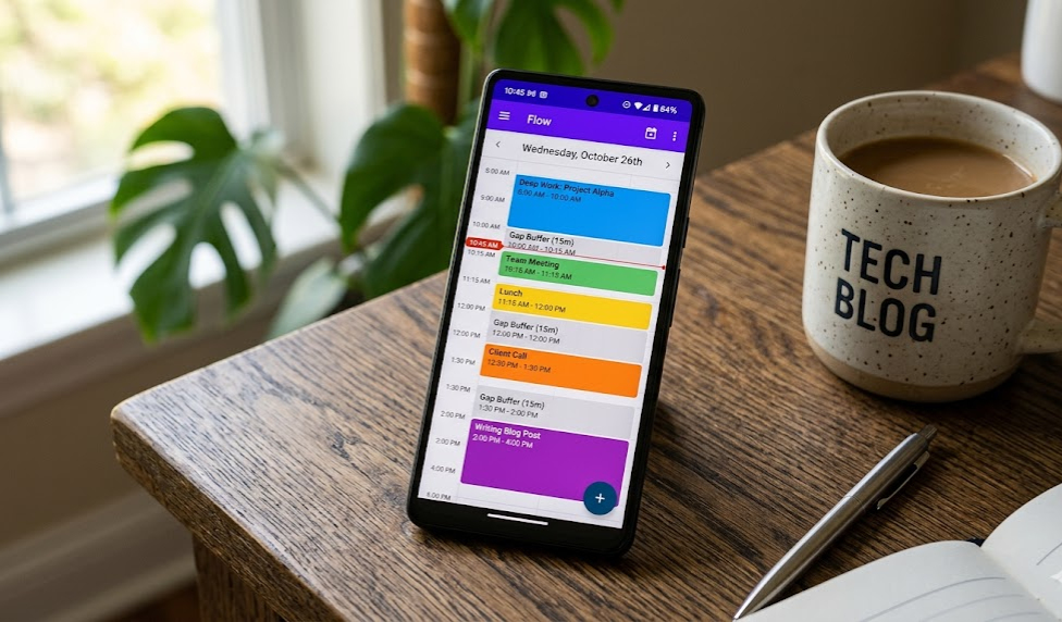 Structured timeline view with buffer blocks on Galaxy A55