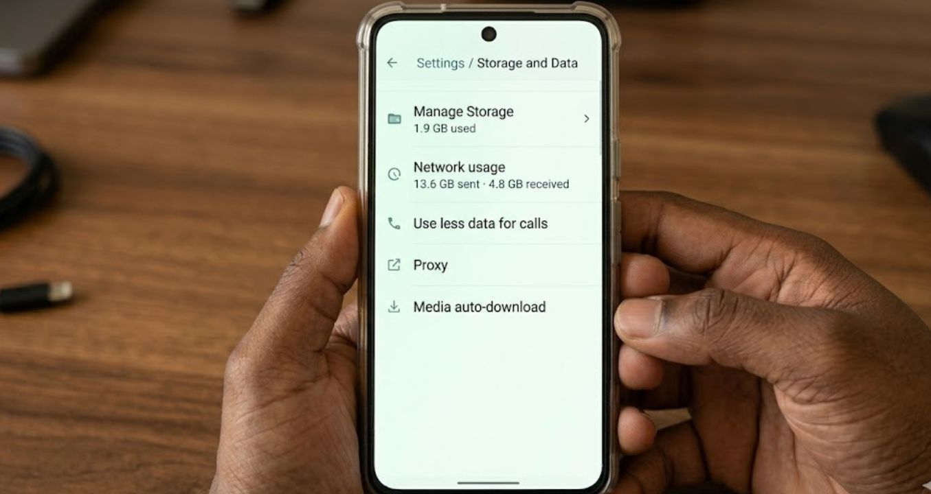 WhatsApp storage settings on an Android phone screen