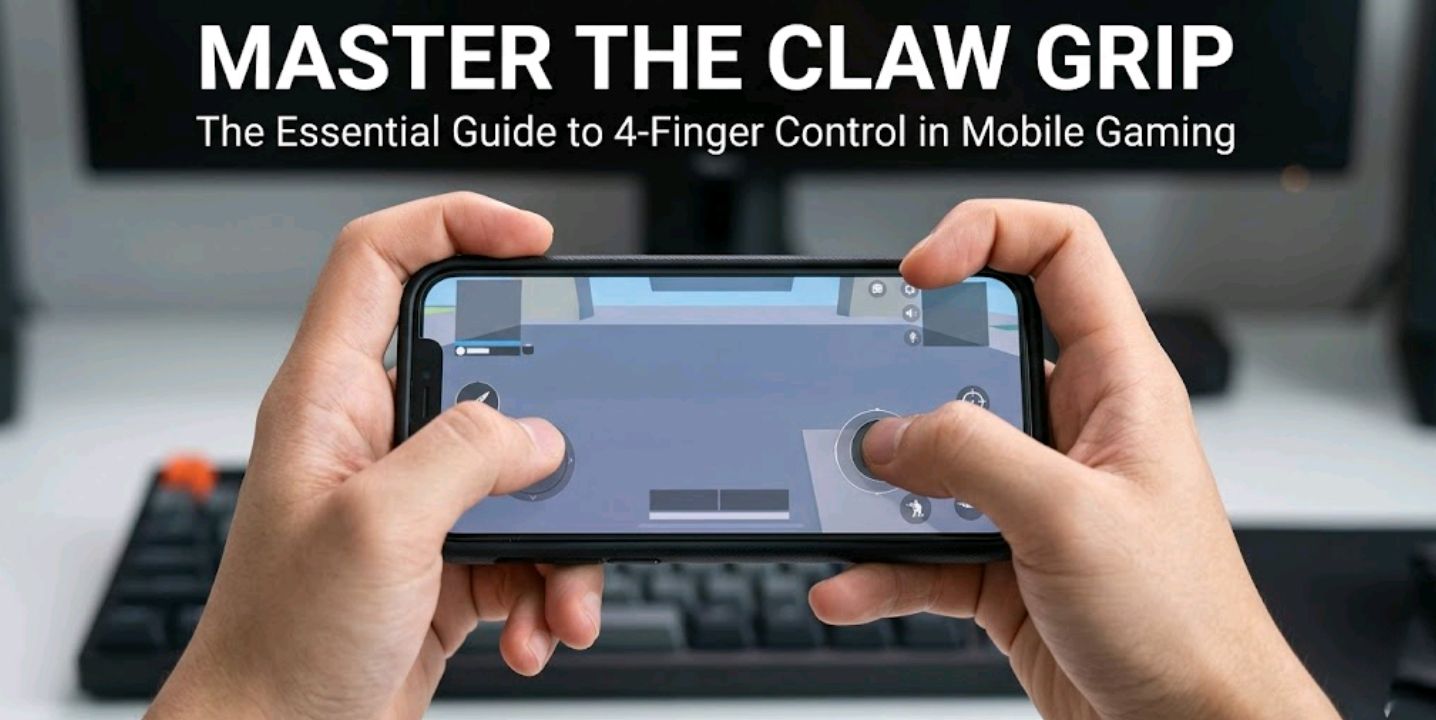 4 Finger Claw Grip Hand Position on Mobile Phone — index fingers on upper screen