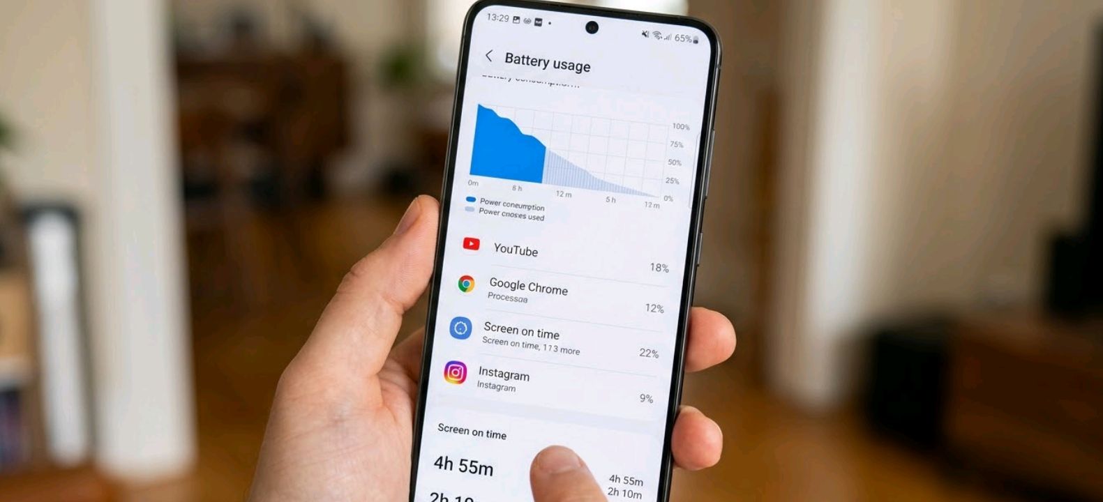 Galaxy S26 Settings screen showing battery usage and screen-on time