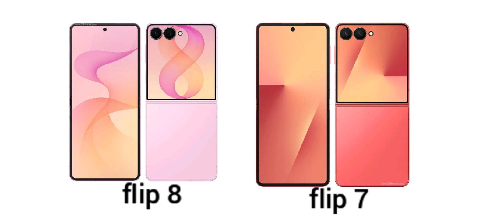 Samsung Galaxy Z Flip8 and Galaxy Z Flip7 side by side, folded and unfolded
