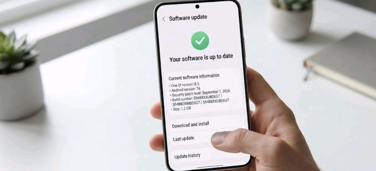 Samsung Galaxy phone settings screen showing software update status