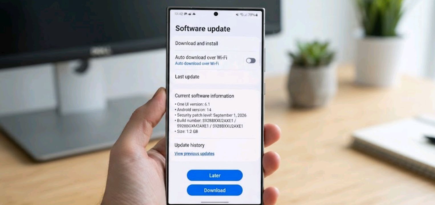 Samsung Galaxy phone displaying a software update screen
