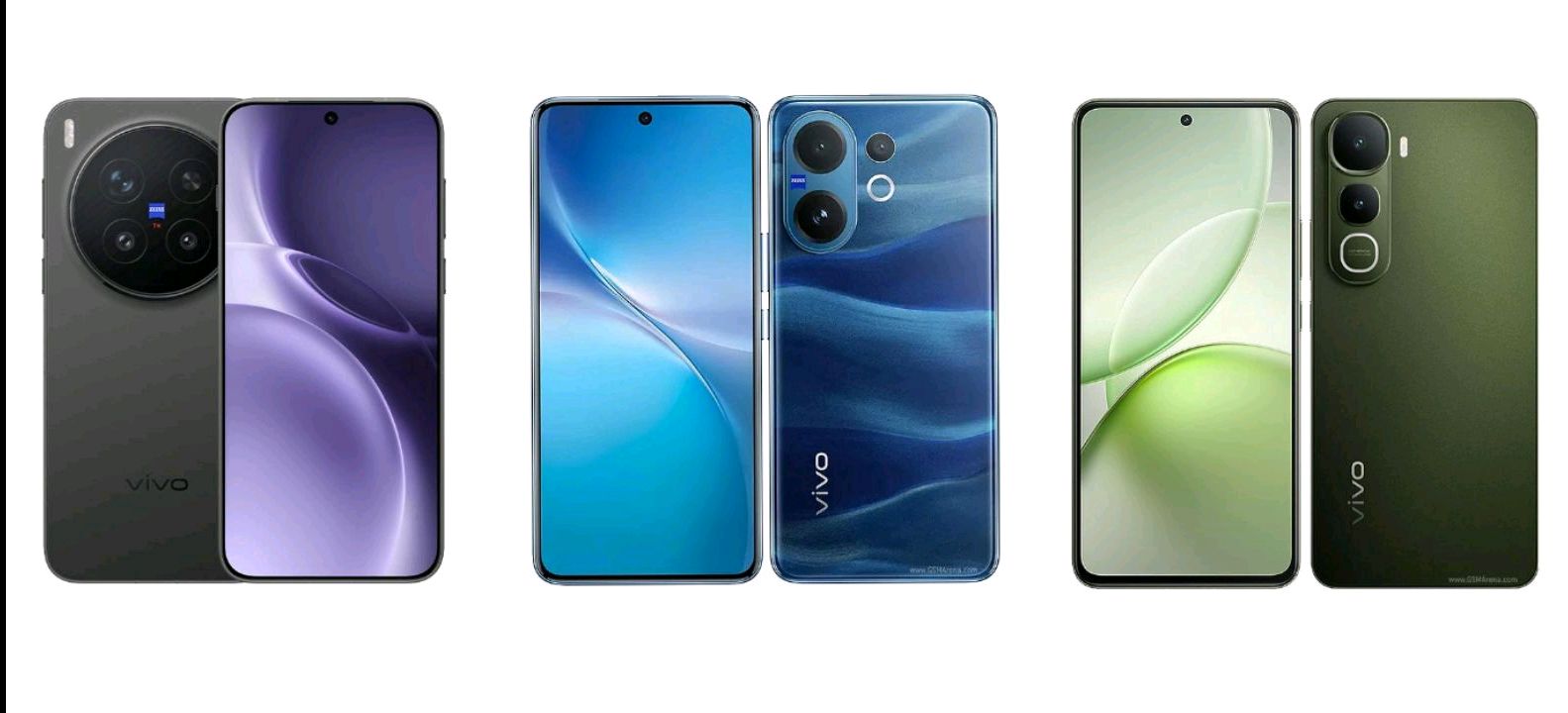 vivo smartphones from the X300, V60, and Y400 series laid out side by side
