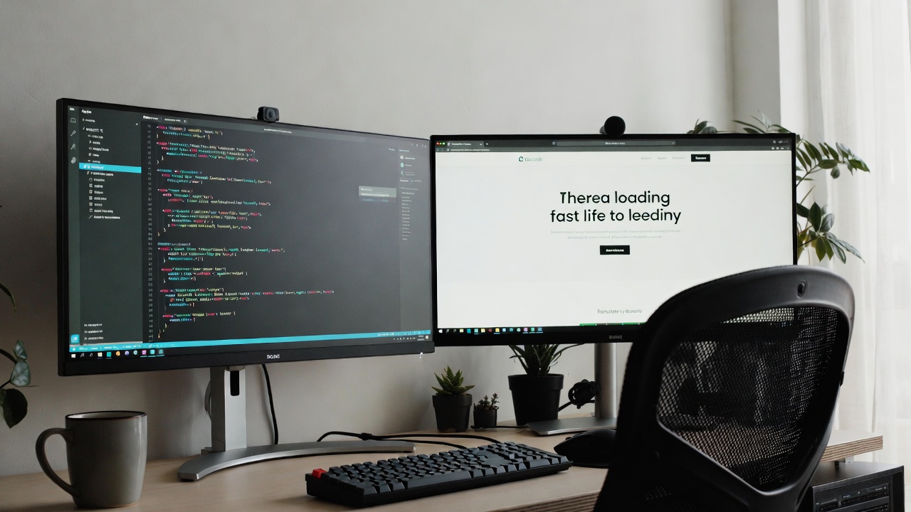 Developer workspace showing Astro framework code and fast-loading website performance