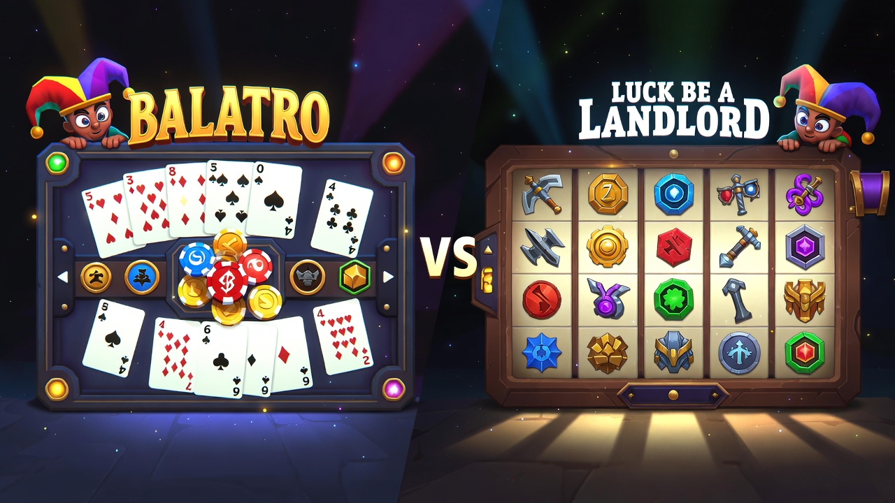 Balatro vs Luck be a Landlord offline mobile game comparison