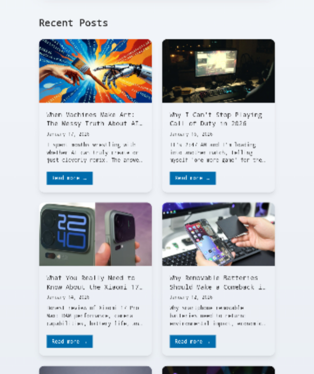 Grid of blog post cards with colorful cover images