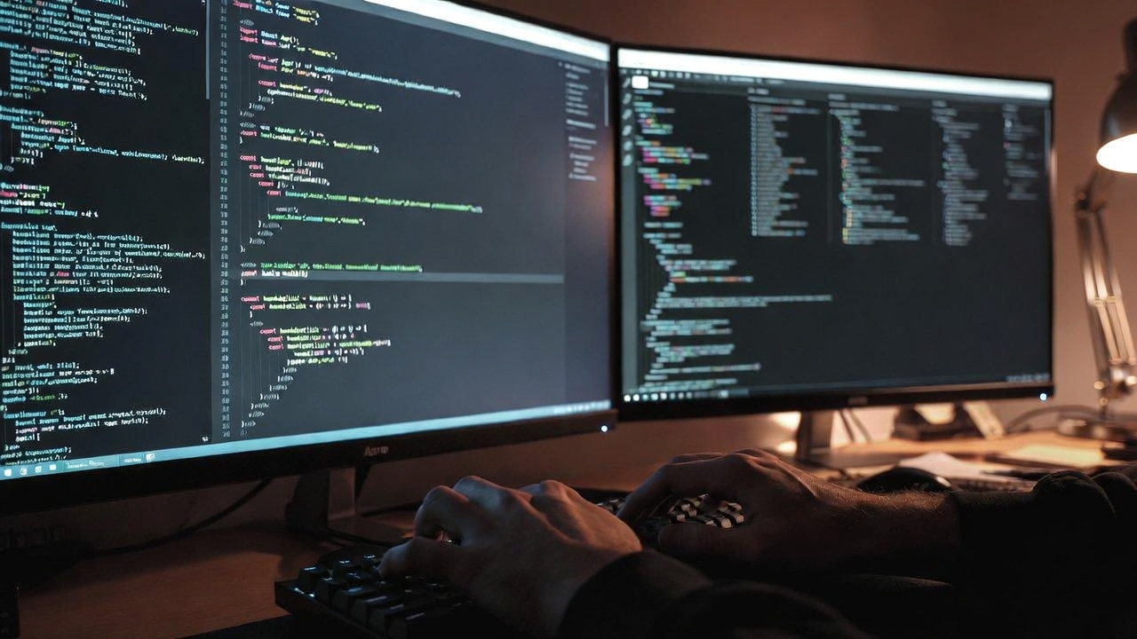 Developer working on laptop with code editor open