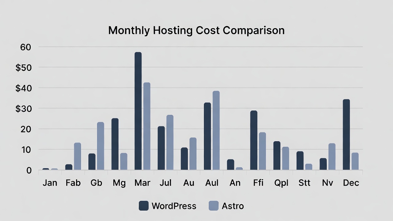 Cost breakdown showing hosting expenses WordPress vs Astro over time