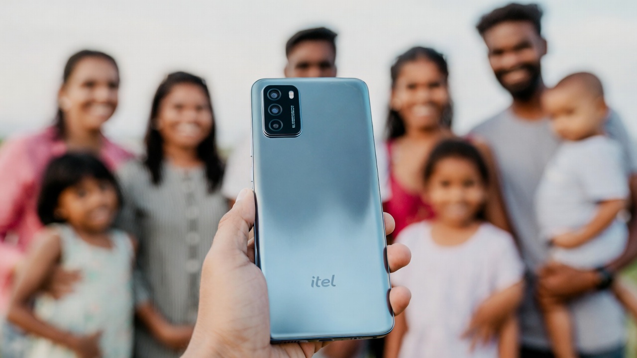 Close-up of itel phone camera capturing a family photo