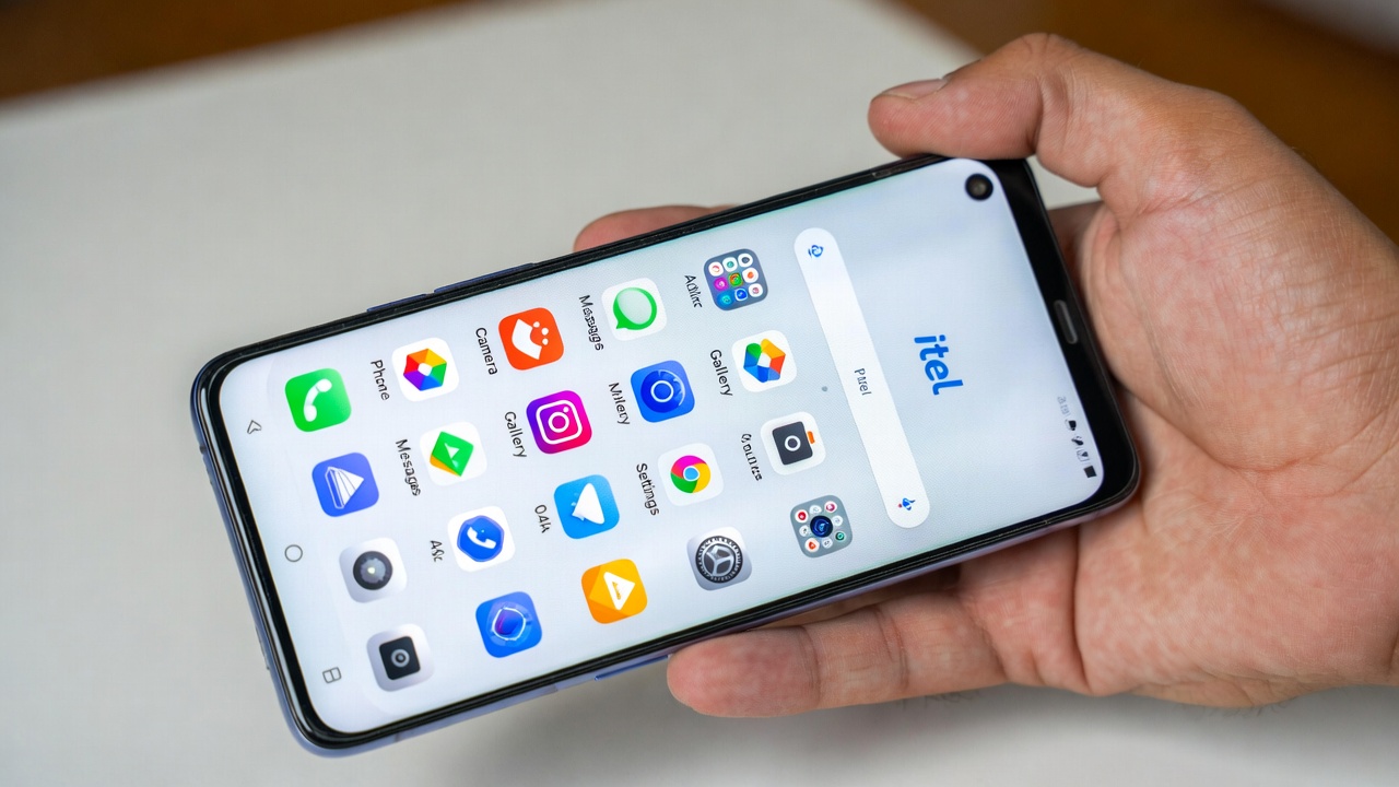 itel smartphone showing simple home screen interface