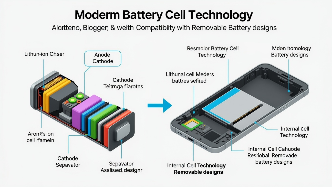 Detailed diagram showing modern battery cell technology and how it can work with removable battery designs